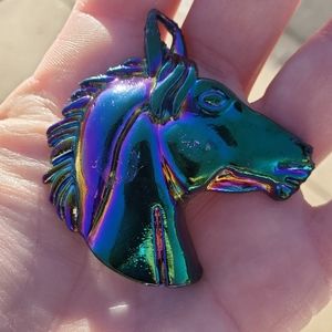 New Carved Multicolor Silver Horse's Head Pendant.